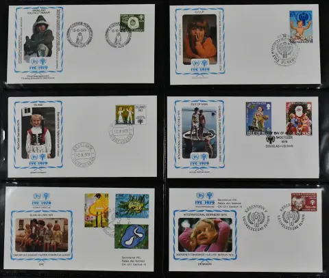Jaar van het Kind 1979, omvangrijke FDC-verzameling met alleen al 59 blokken (zonder China), veel losse waarden incl. China, enz., in drie ringbanden