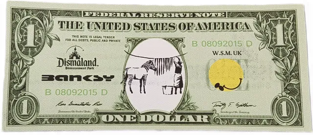 BANKSY. NACH. - "Dismal 1 Dollar Canvas" mit "Washing Zebra"-Motiv, 2015.
