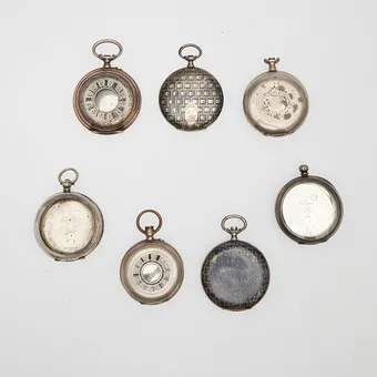 KONVOLUT TASCHENUHRGEHÄUSE, 800 und 900er Silber. (7).