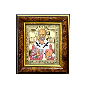 ST. NIKOLAUS IKONE IN EINEM HOLZRAHMEN GEFASST.