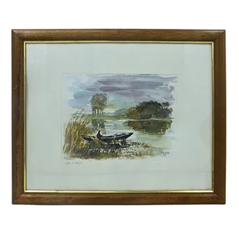 HANS PEHLE AQUARELL ANGLER AM ALTRHEIN VON 1991.