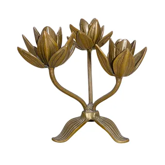 THREE-ARM TABLE CANDELABRA IN BRASS, ROSE MOTIF.
