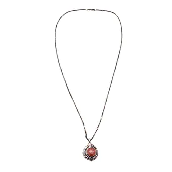Necklace and pendant in 925 silver with reddish gemstone.