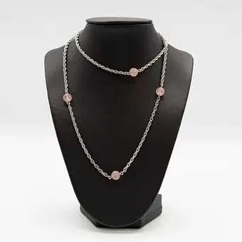 Collier van 925 sterling zilver en rozenkwarts kralen.