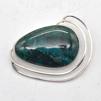 Designer brooch with Eilat stone, teardrop shape, sterling silver, Israel, 20th century.