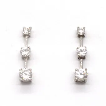 CHRISTIAN&IBANA. Designer three-stone earrings with cubic zirconia in sterling silver setting.