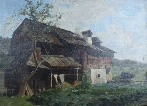WALDEMAR KNOLL (1829-1909). Öl auf Holz, '' Kaukasisches Bauernhaus, (1888).
