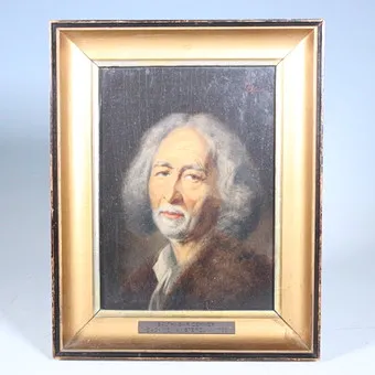 Olieverf op hout, '' Portret van een oude man '' naar een ontwerp van Balthasar Denner, 19e eeuw.