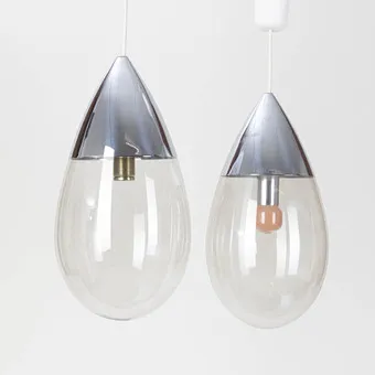 Glashütte Limburg, zwei Glas Pendelleuchten 'Drop' (2).