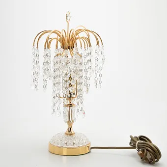 Table lamp with crystal glass pendants, probably Palwa, 1980s-1990s.
