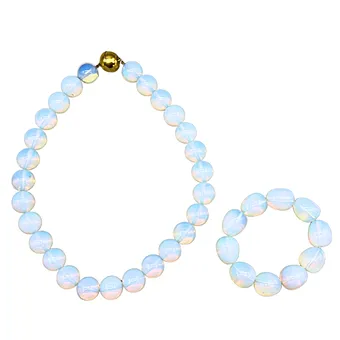 PARURE OPALITE BRACELET ET COLLIER - FERMOIR ARGENT 925.
