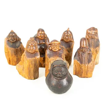 Seven lucky gods and a roly-poly Daruma, Japan, 1st half 20th c. (8).