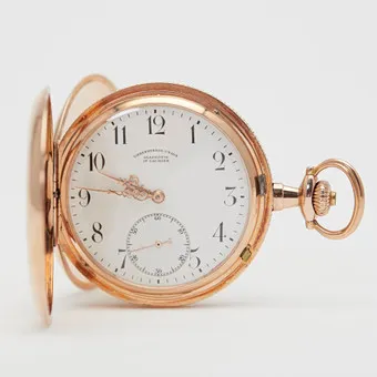 UNION, GLASHÜTTE. Savonnette-Taschenuhr mit Kette, 585er Roségold, um 1910, Deutschland.