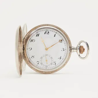 JUNGHANS. Savonnette pocket watch, 800 silver, manual winding, circa 1930, Germany.