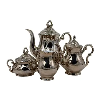 Postříbřená porcelánová kávová souprava Gareis, Kühnl & Co.