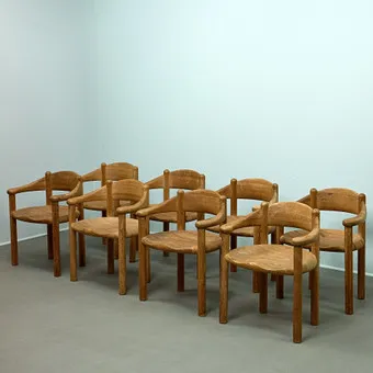 RAINER DAUMILLER. Hirtshals Savværk. Набор стульев / кресел, сосна, Дания, 1980-е годы. (8).