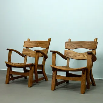 DITTMANN & CO. Awa Radbound, paire de fauteuils brutalistes / chaises de cheminée, chêne, années 1960, Pays-Bas (2).
