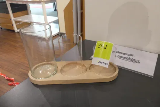 Wooden tray with 3 glasses