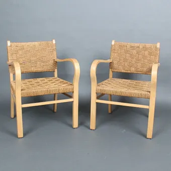 ERICH DIECKMANN. DANS LE STYLE DE. Paire de fauteuils avec cannage en corde, 2e moitié du 20e s.