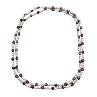 LONG COLLIER DE PERLES AVEC PERLES D'AMÉTHYSTE.