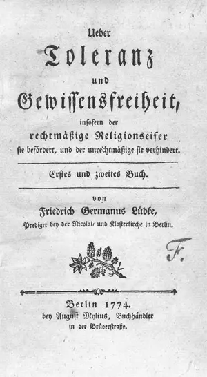 Lüdke, Friedrich Germanus – Ueber Toleranz und Gewissensfreiheit