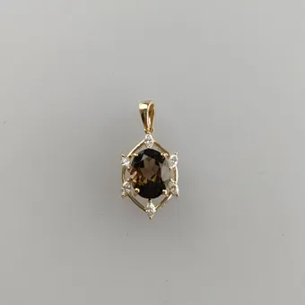 Pendentif tourmaline / diamant - or jaune 585/000 (14 K), tourmaline naturelle taille ovale 1,78 ct