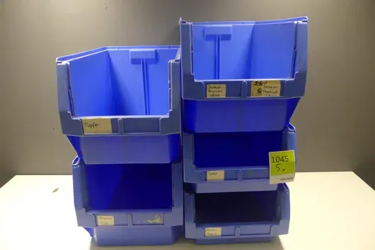 5x stacking boxes/sorting bins, blue