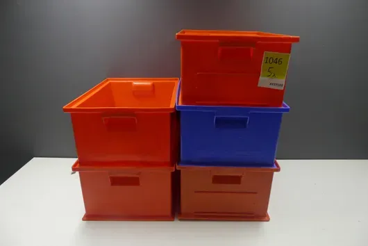 5x stacking boxes, red, blue