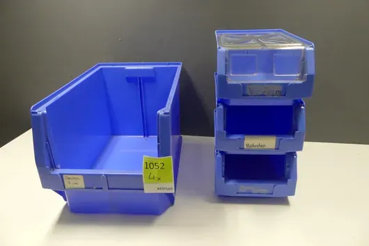 4x stacking boxes/sorting bins, blue, various sizes