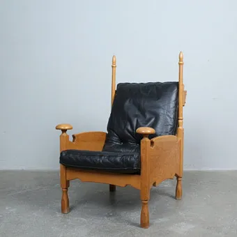 ABRAHAM SPRIJ. pour Sprij Meubelen, fauteuil, modèle 'Siegfried', chêne, cuir, Pays-Bas, années 1960.