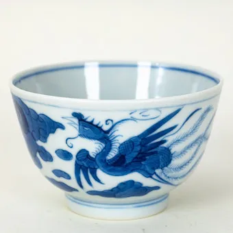 Blue and white cup in Chinese style, Kangxi mark, early 20th c.