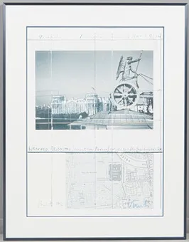 CHRISTO AND JEANNE-CLAUDE (1935-2020). 'Wrapped Reichstag. Platz der Republik. Brandenburger Tor', colour offset lithograph, 1992, hand-signed in blue chalk.