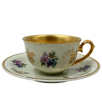 PORCELAINE DE WEIMAR. TASSE À COLLECTIONNER AVEC SOUCOUPE - ANNÉES 1950.