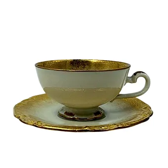 DÜRRBECK & RUCKDÄSCHEL. PORCELÁNOVÝ SBĚRATELSKÝ ŠÁLEK ART DECO S PODŠÁLKEM.