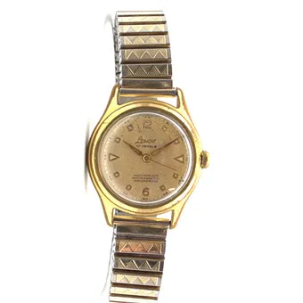 Montre-bracelet homme Laco, remontage manuel, boîtier doré, cadran champagne ; shockproof, antimagnetic, waterproof vers 1950.