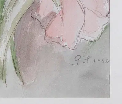 Rote Tulpen, monogrammiert.