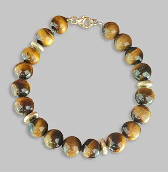 TIGERAUGEN ARMBAND, Silber vergoldet.