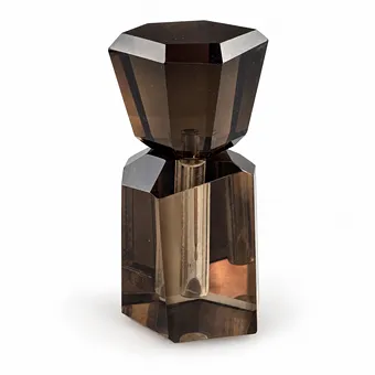 VINTAGE PERFUME BOTTLE IN BOX - hexagonal flacon with screw stopper in brown-grey smoky quartz.