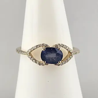 Saphir- / Diamant-Ring - Gelbgold (14K), Saphir 1,18 ct.