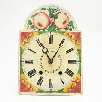 HORLOGE SCHWARZWÄLDER À PLAQUE LAQUÉE, bois, métal, 19e siècle, Allemagne.
