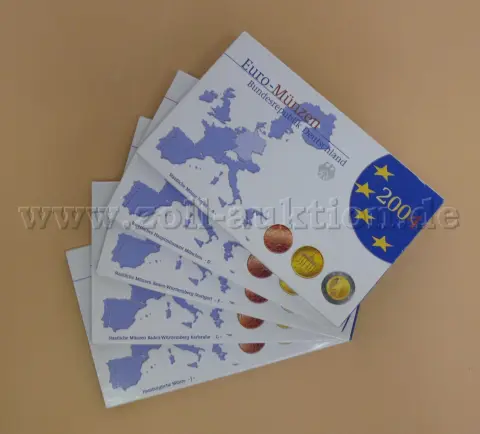 5 x série de pièces courantes euro RFA 2004, les 5 ateliers -ADFGJ- complets, éclat argenté
