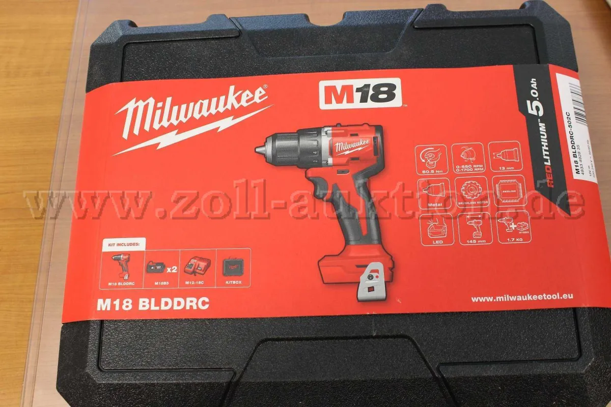 1 perceuse-visseuse sans fil Milwaukee M18BLDDRC-502C avec coffret de transport
