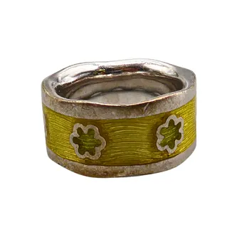 BANDRING AUS 925ER SILBER, GELBES LACKINLAY MIT BLUMENDEKOR.