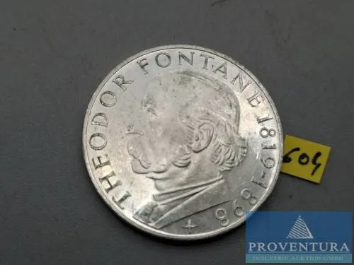 Zilveren munt Bondsrepubliek Duitsland 5 DM Theodor Fontane 1969 vz zilver .625 11,2 gr brutogewicht