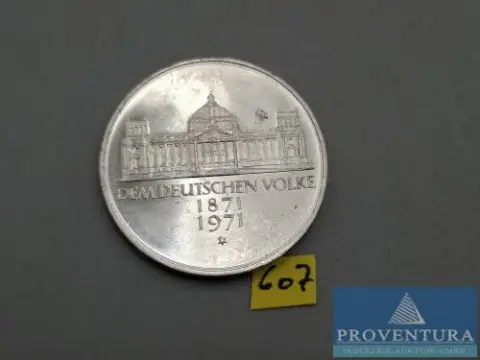 Srebrna moneta Republika Federalna Niemiec 5 DM 100 lat założenia Cesarstwa 1971 XF srebro .625 11,2 g waga brutto