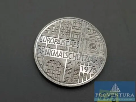 Srebrna moneta Republika Federalna Niemiec 5 DM Europejski Rok Dziedzictwa 1975 st Srebro .625 11,2 g waga brutto