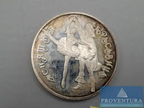 Zilveren munt Rusland 3 roebel 1995 Russisch ballet proof zilver .900 brutogewicht 34,85 gr