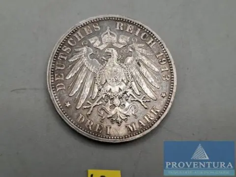 Zilveren munt Saksen 3 mark 100 jaar Slag der Volkeren zilver .900 brutogewicht 16,67 gr