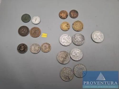 Circulation coins German Empire 2x 1 Pfennig 1900F 1917F