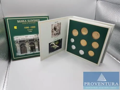 Zestaw monet Słowenia 1996-1999 10 stotinov - 5 tolarów + 1996 5 tolarów Olimpiada + tolarów Niepodległość + 5 tolarów 150 lat kolei + 1997 5 tolarów Ziga Zois razem 55,20 tolarów